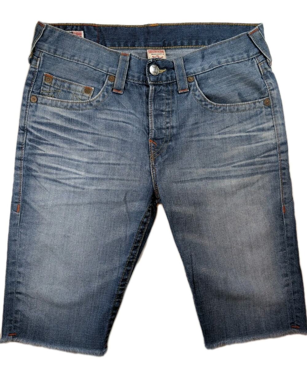 True Religion Geno Cutoff Denim Shorts Men's 33 (35) USA Longline Raw Hem